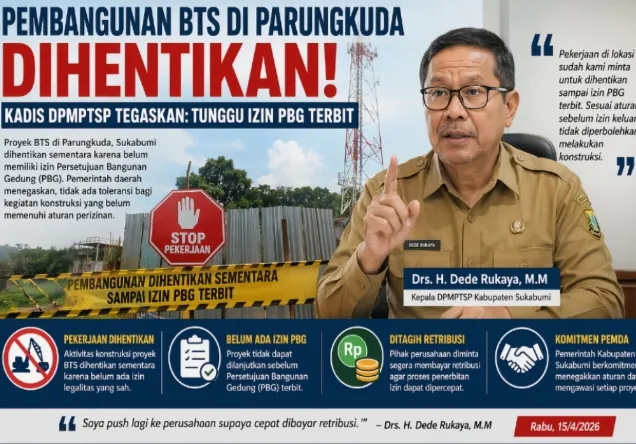 Tak Kantongi PBG, Proyek Tower BTS di Parungkuda Disetop DPMPTSP Sukabumi