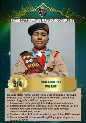 Melaju ke Sesi 2, Yuk Dukung Raffa Akmal Luigi Wakil Sukabumi Jadi Juara Favorit Duta Olimpiade Pramuka Indonesia 2026!